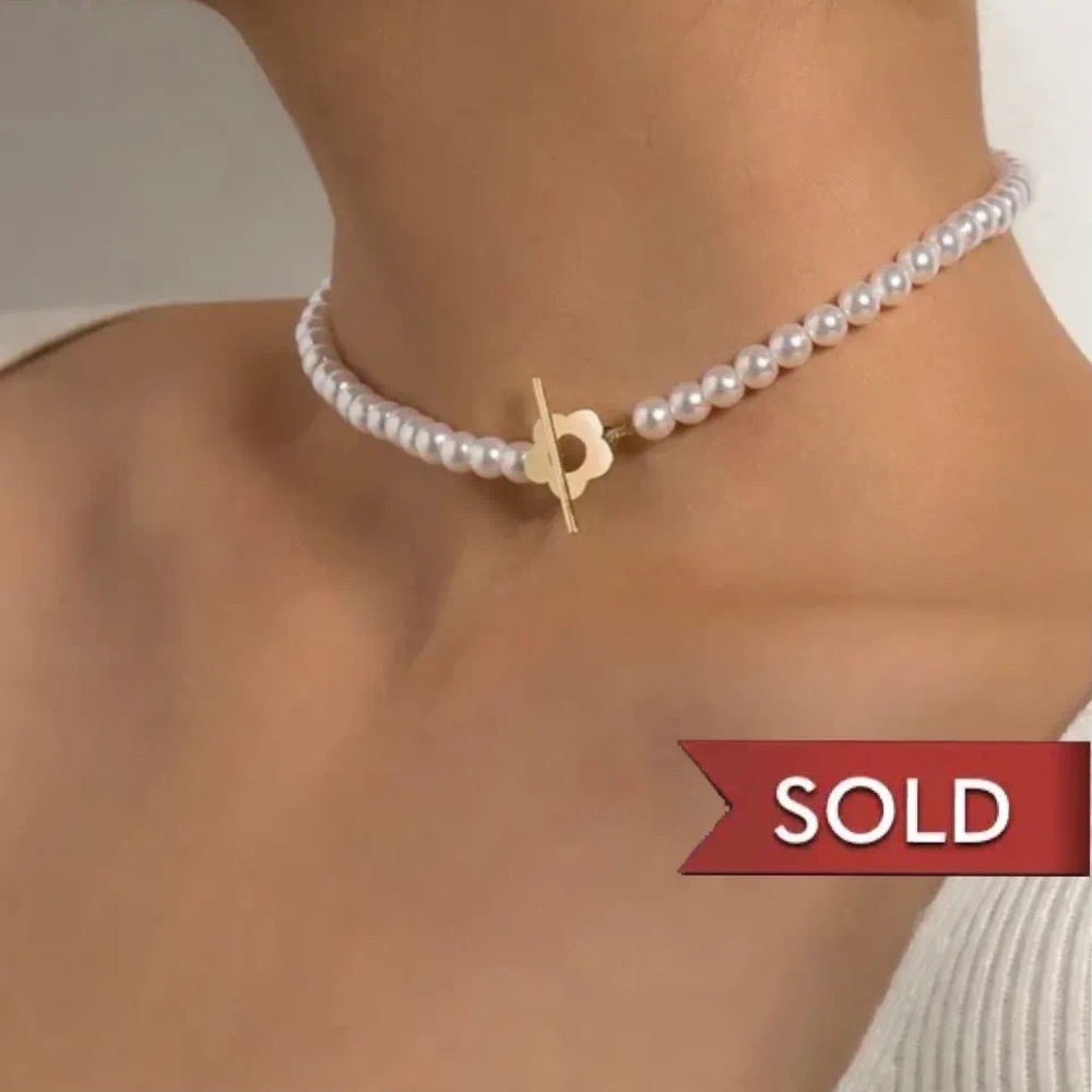 Vintage NWT Boutique Glass crystal pearl beaded & gold statement elegant choker - Picture 1 of 7